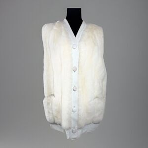 Vintage 70s Faux Fur Vest White Albert Schuman Lilli Ann Made in England-No size